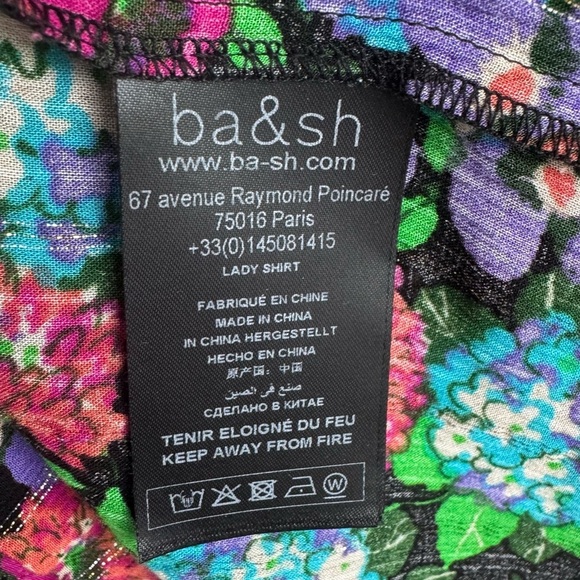 BA&SH Phara Floral Print Blouse | Long Sleeve Button Down Top Black Medium US 8 - Picture 7 of 9